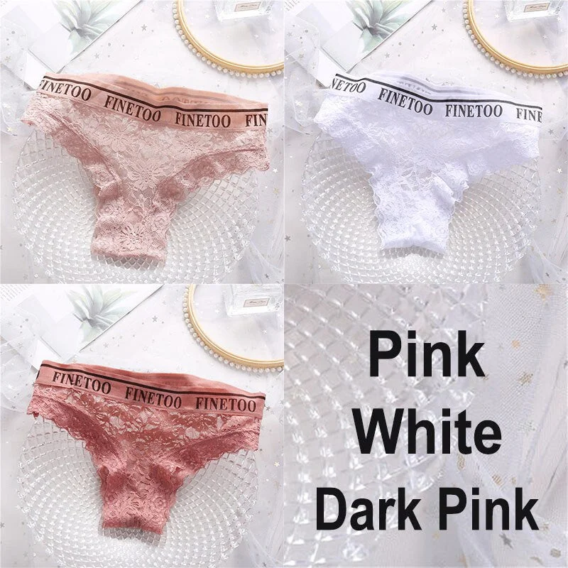 3PCS/Set Lace Panties Women Sexy Underwear Briefs Floral Lace Female Underpants Solid Color Intimate Lingerie Woman Panties M-XL