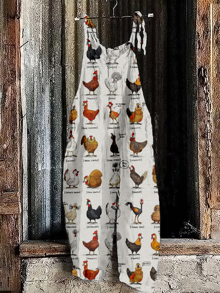 Comstylish Chickens of the World Pattern Vintage Cozy Jumpsuit