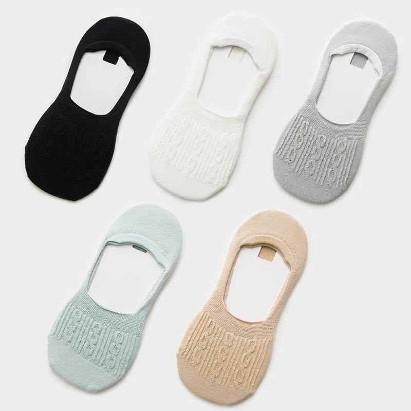 Candy Color Invisible Non-slip Low Cut Socks Fashion Women Casual Cotton Breathable Ankle Boat Socks 5Pairs