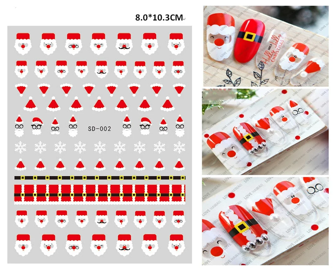 Merry Christmas 3D Nails Sticker Winter Cute Cartoon Sliders Snowflake Elk Xmas Tree Decal UV Gel Polisn Manicures Foils Decor-Nail Inspo