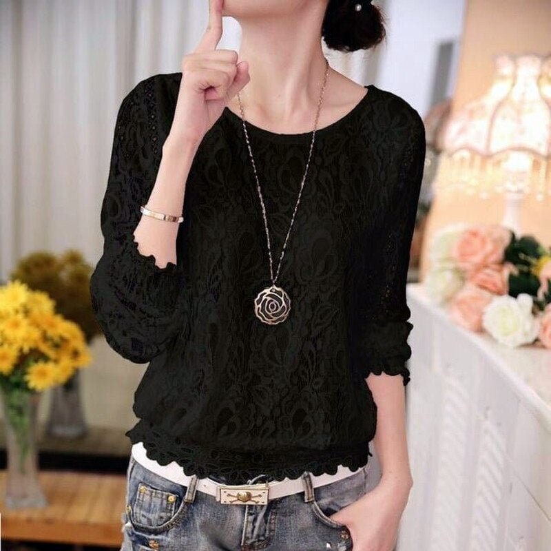 2021 New Spring Lace Shirts Long Sleeve White Women Blouse Chiffon Shirts Tops for Women Summer Sexy White Top Female 51C