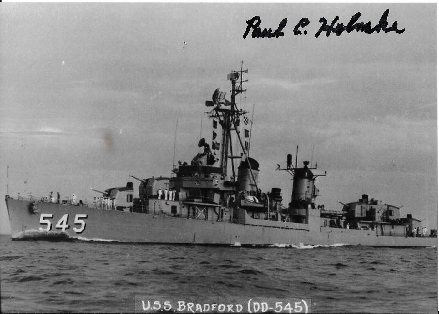 PAUL HELMKE USS MCFARLAND & USS BRADFORD IWO JIMA NAVY VETERAN RARE SIGNED Photo Poster painting