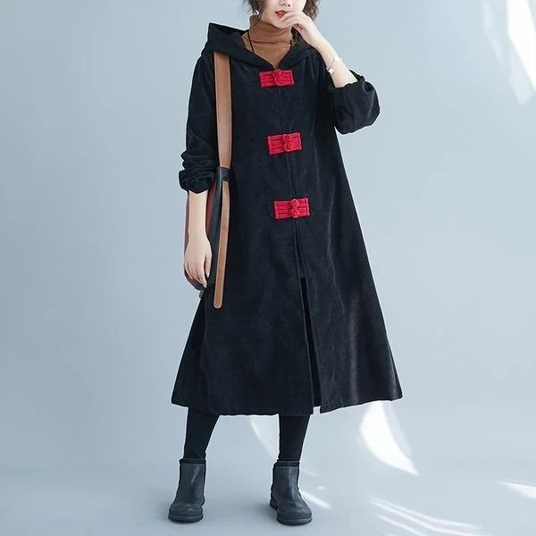 corduroy plus size solid vintage hooded women casual loose long autumn winter female trench coat 2020 clothes