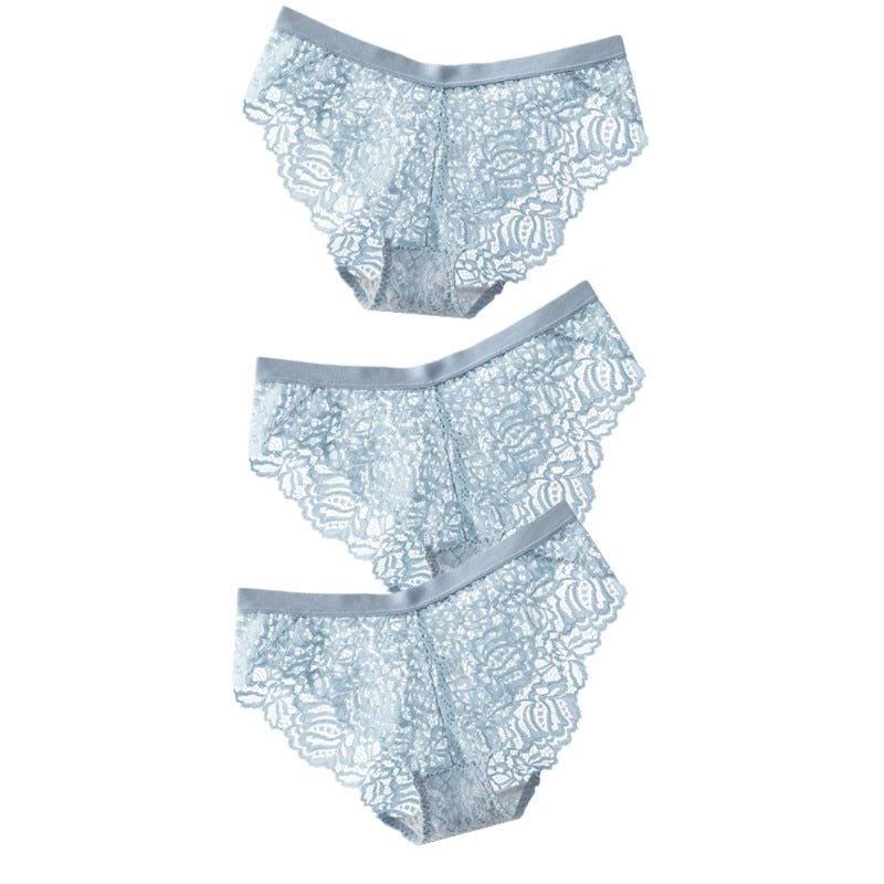 3PCS Sexy Lace Panties Soft Breathable Briefs Women Underwear Ladies Panty Transparent Low-Rise Underpants Lingerie Intimates XL