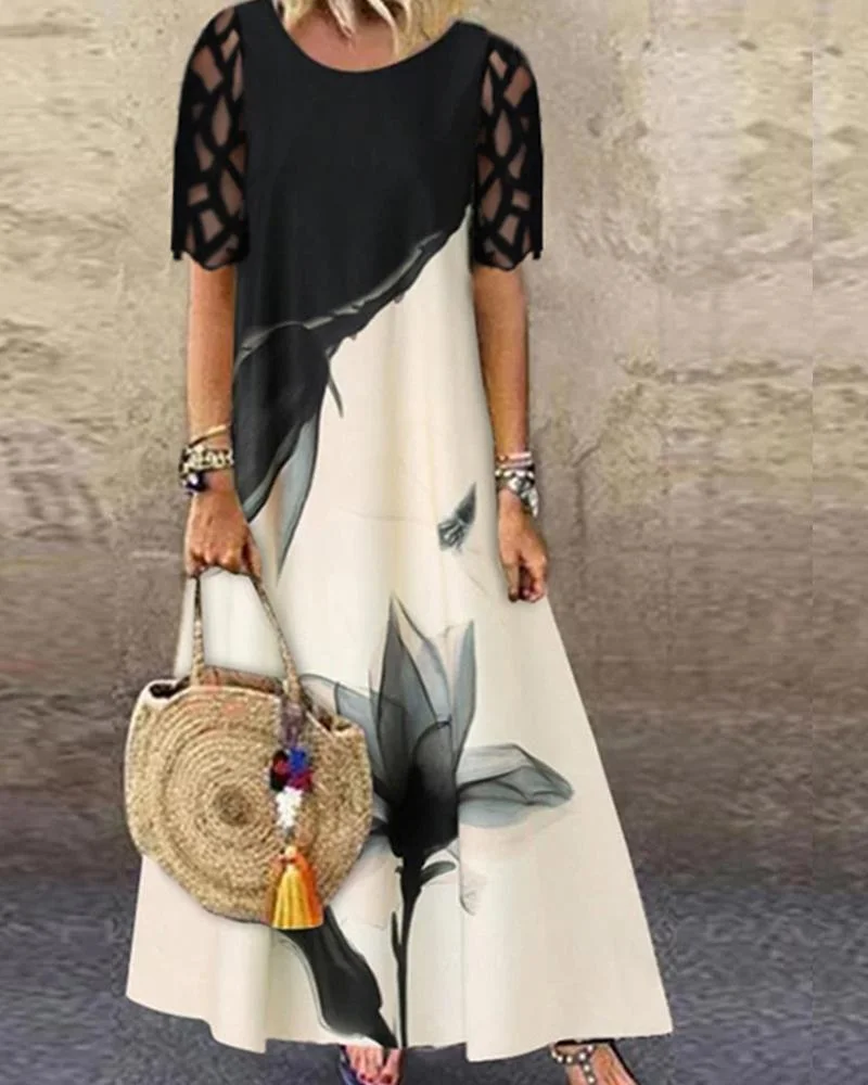 Lace 5-sleeve Medium Length Floral Dress