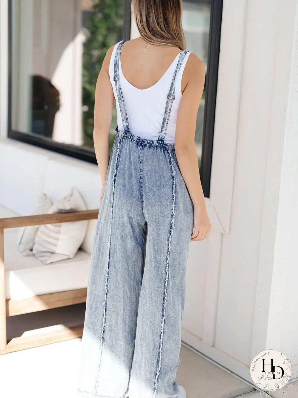 Vintage Beau Blue Denim Overall with Frayed Exposed Seam