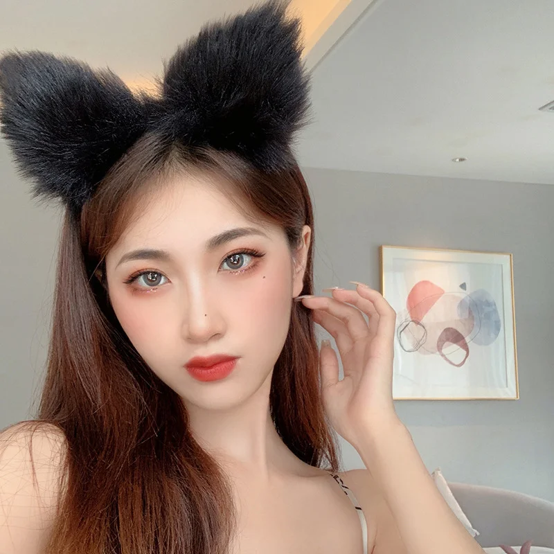 Brownm Sexy Stuffed Fox Fox Ear Head Buff Net Red Live Photo Hair Anchor Card Cute Animal Ear Hair Ornaments