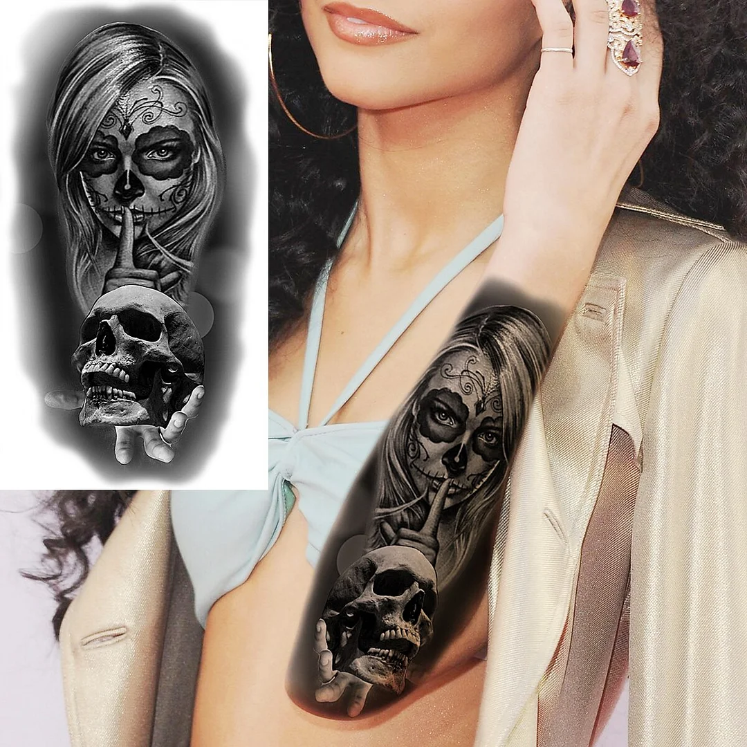 Sdrawing Realistic Black Devil Temporary Tattoos For Men Adult Tiger Pirate Skeleton Vampire Fake Tattoo Forearm Scary Tatoo Joker