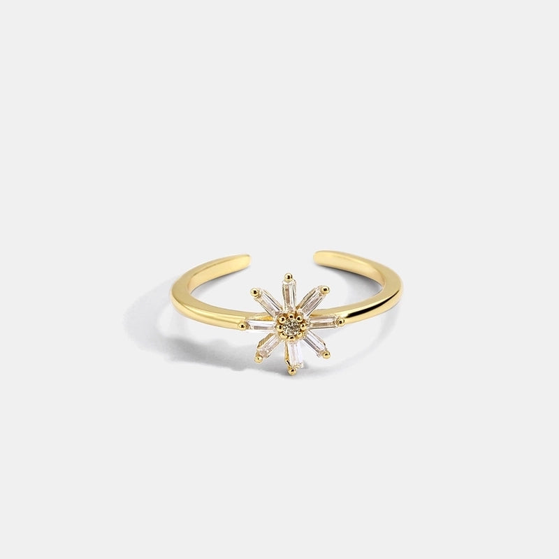 Brass 14K Gold Plated White Gold Plated Plating Flower Daisy Open Rings