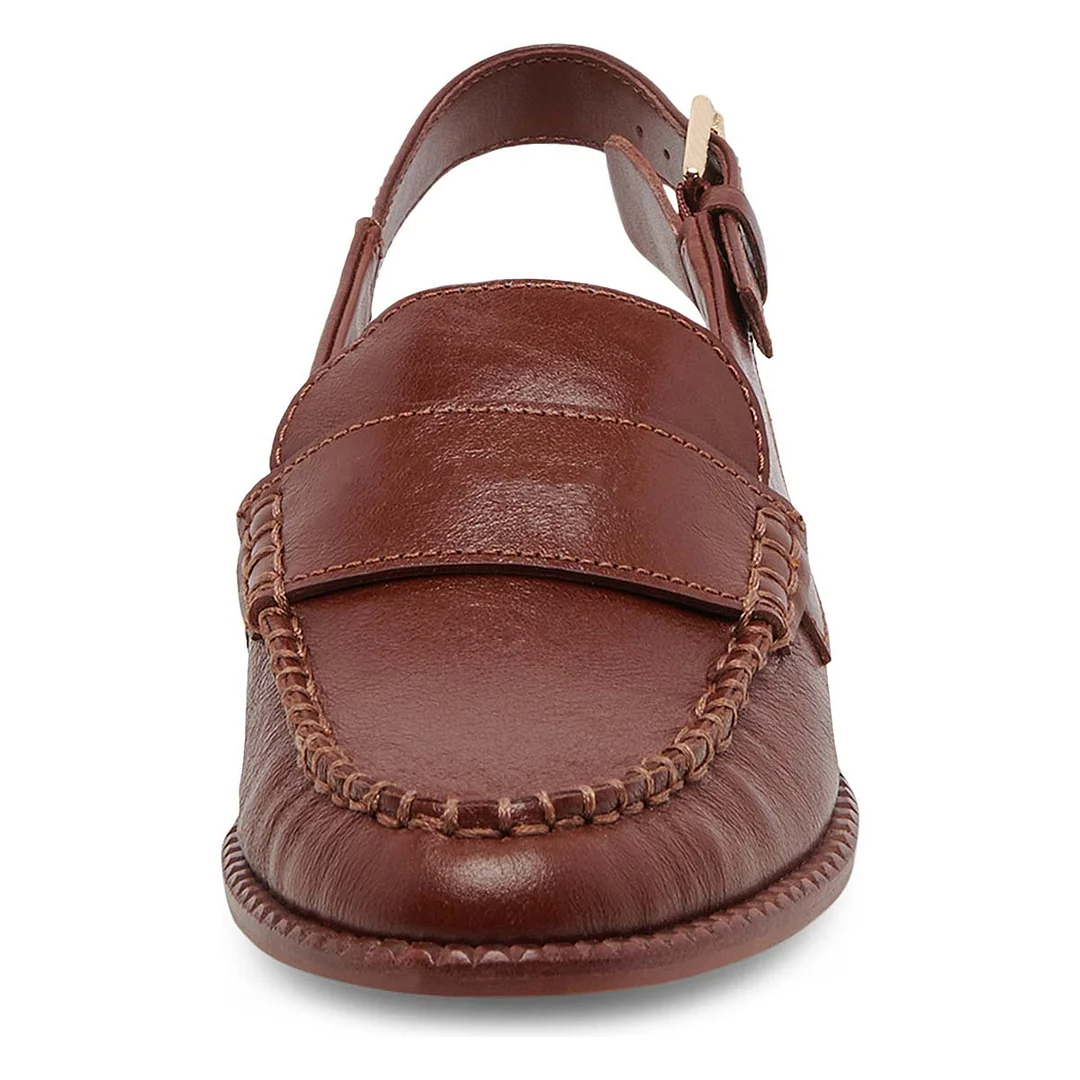 Round Toe Vegan Leather Comfy Flat Slingback Loafers in Dark Brown