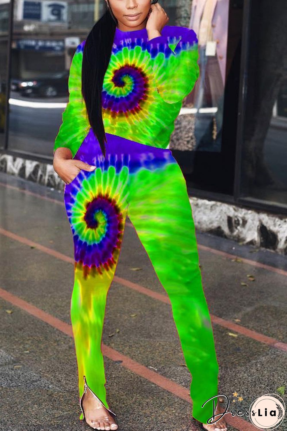 Fashion Tie-Dyed Positioning Print Two-Pieces Set