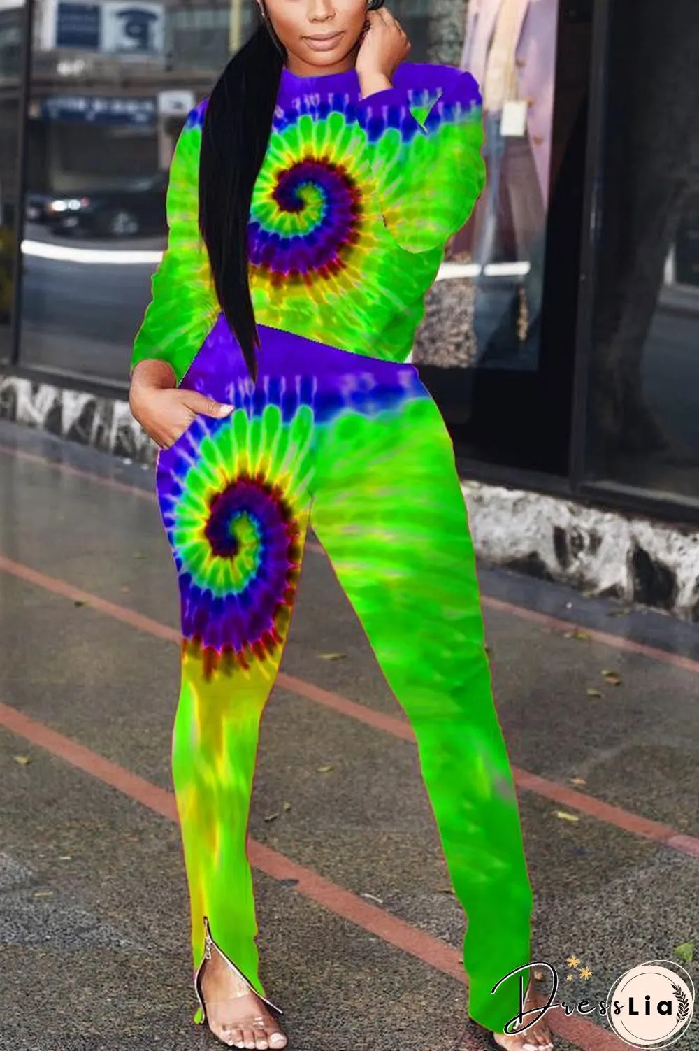 Fashion Tie-Dyed Positioning Print Two-Pieces Set