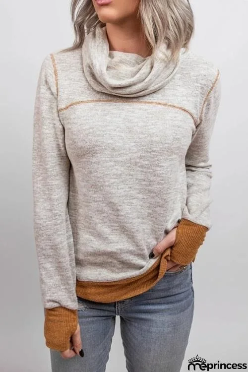 Cowl Neck Color Block Sweatshirt