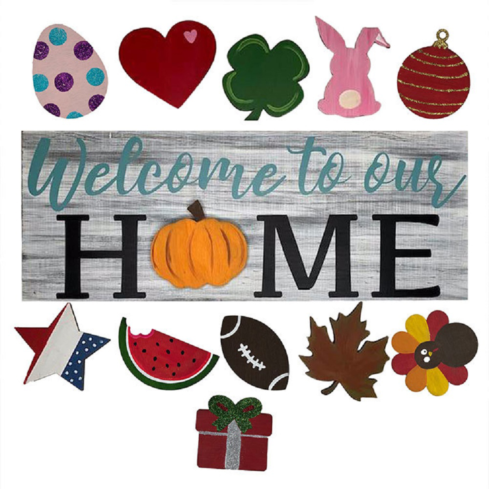 

Welcome Door Sign Interchangeable Handmade Wood Hanger for Front Door Wall, 501 Original