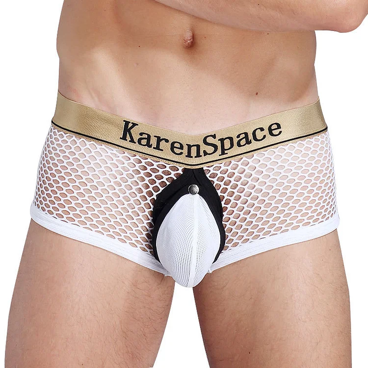 Sexy Mesh Breathable Removable Pouch Button Fixed Underwear