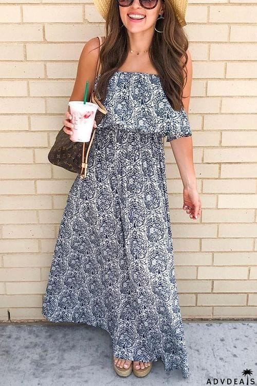 Print Off Shoulder Maxi Dress