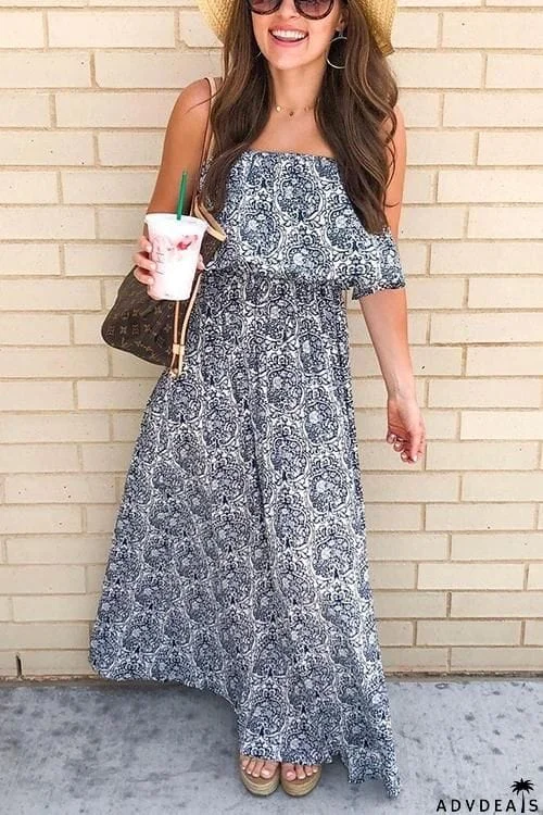 Print Off Shoulder Maxi Dress