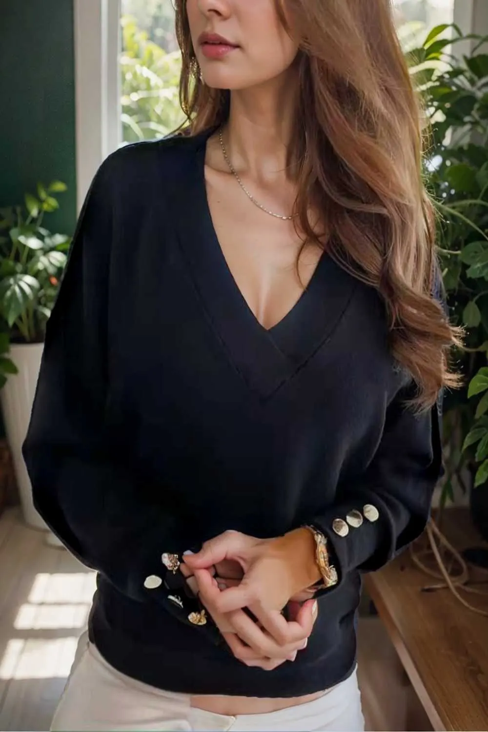 women s sweaters solid v neck long sleeve button sweater