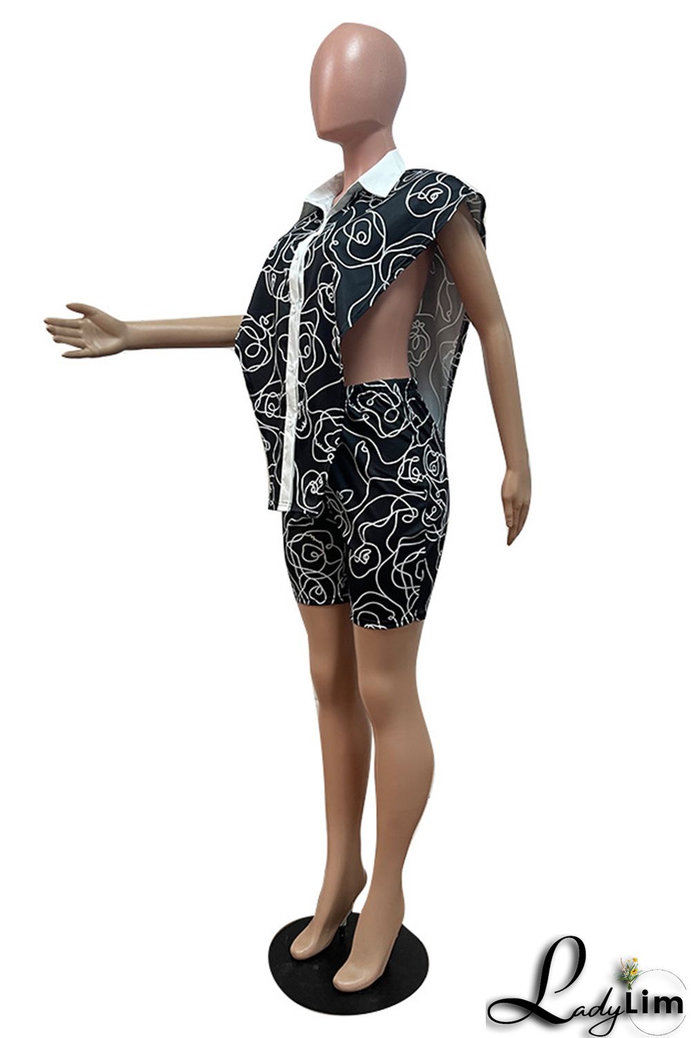 White Fashion Casual Print Split Joint Turndown Collar Two Pieces