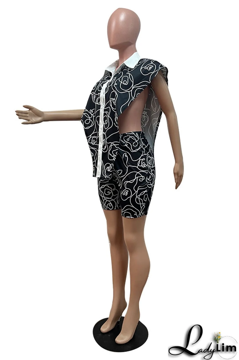 White Fashion Casual Print Split Joint Turndown Collar Two Pieces