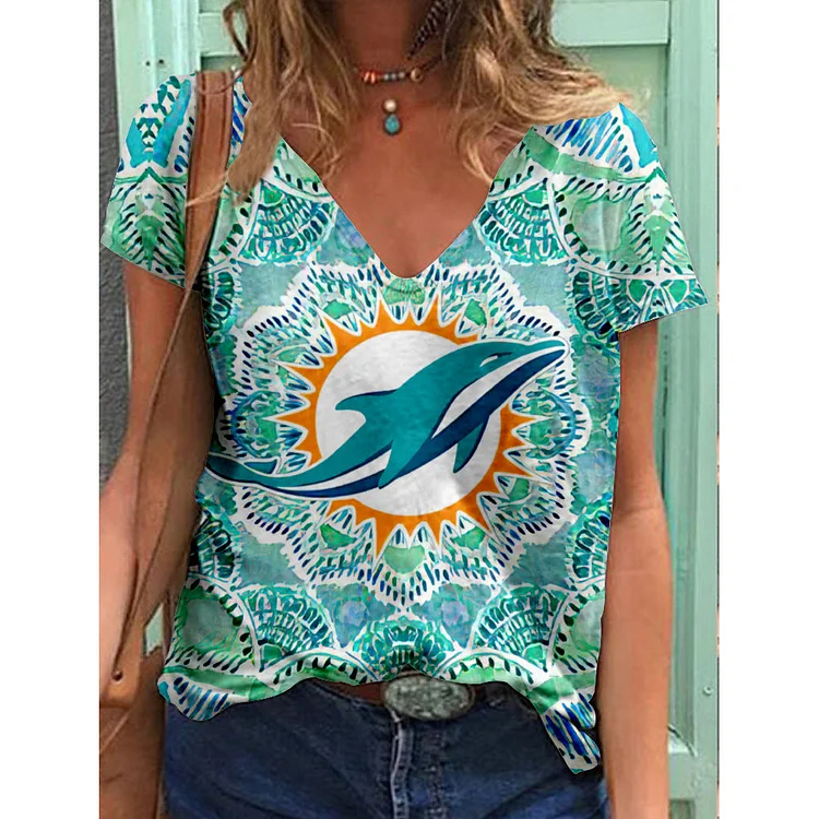 Miami Dolphins Lightweight Short Sleeve V-Neck T-Shirt