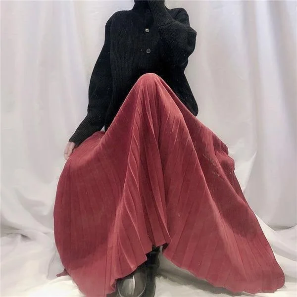 Casual Solid Color Pleated A-line Skirt