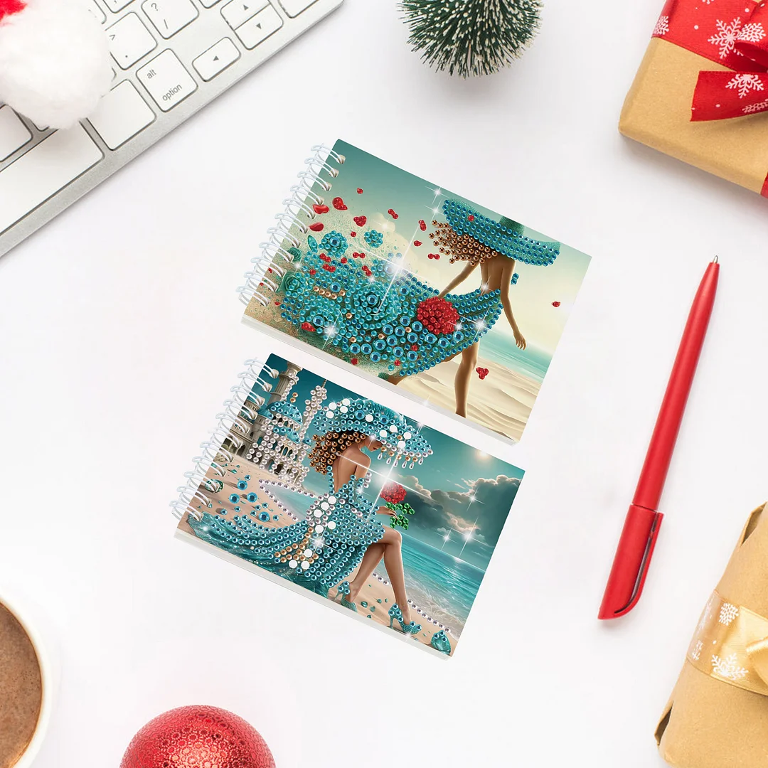 2 Pack Elegant Skirt Lady DIY Diamond Art Spiral Notebook Kit 80Pages No Lines