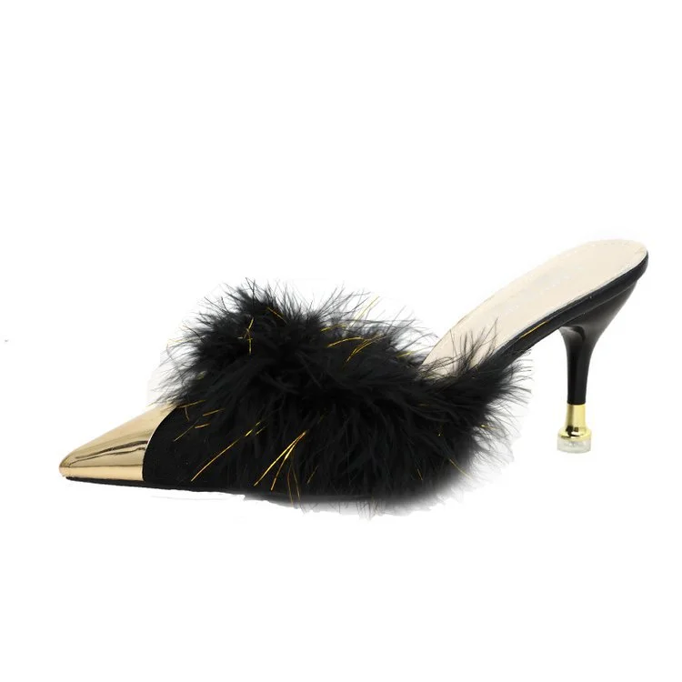 Yyvonne Head Hair Slippers Women In The Autumn Of 2025 New Pointed Head Wear Metal Head Fine And Sweet Temperament Lazy Half-Dragging