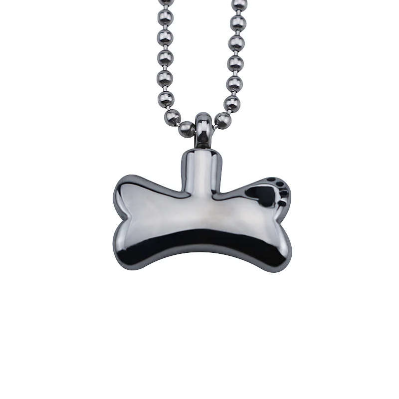 Stainless steel perfume bottle necklace Amazon dog bone aromatherapy titanium steel pendant can open pet ashes memorial box