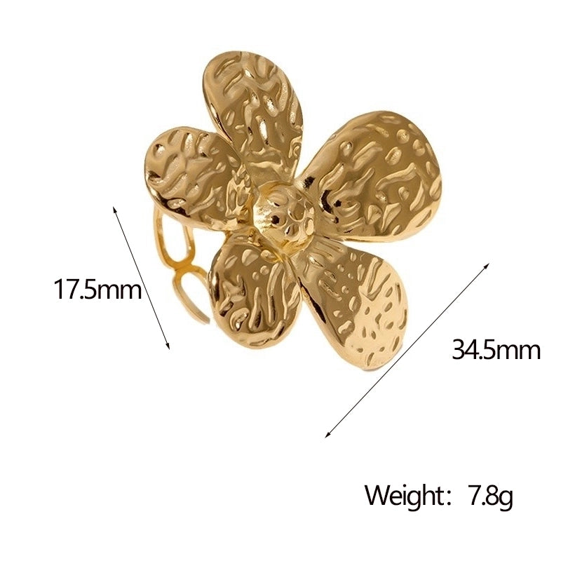 Elegant Sweet Flower 304 Stainless Steel 18K Gold Plated Open Rings
