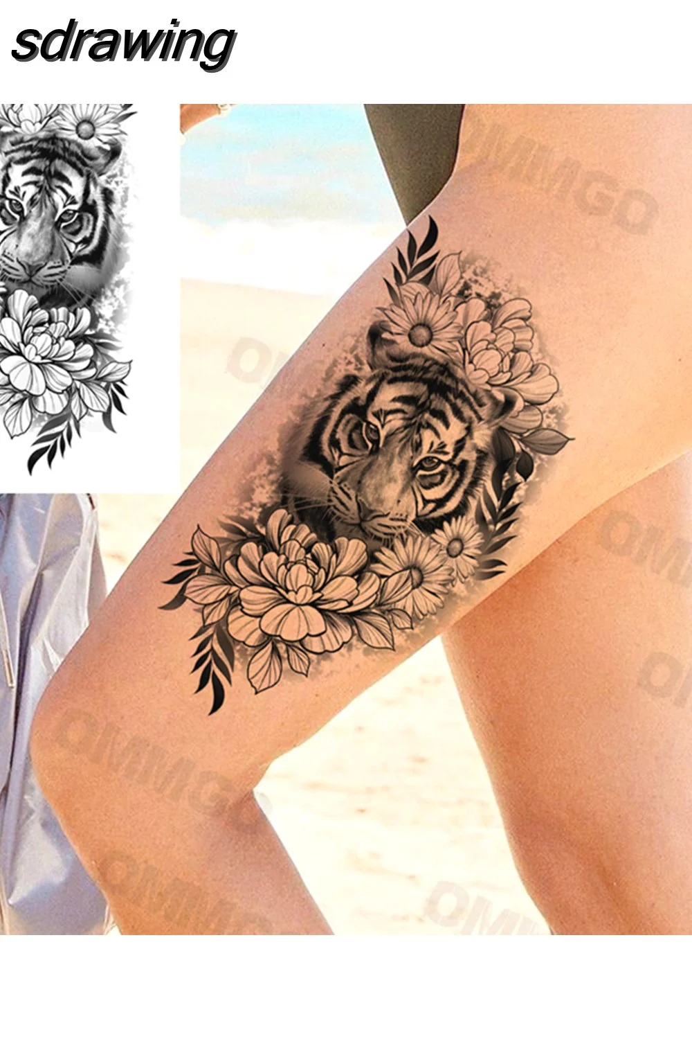 sdrawing Lion Rose Flower Temporary Tattoos For Women Adult Girl Compass Skull Fake Tattoo Arm Thigh Body Art Waterproof Tatoos