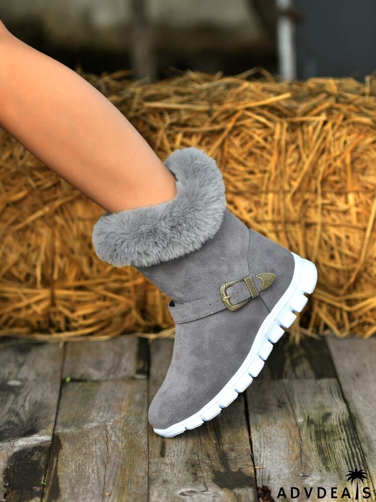 Buckle Decor Thermal Lined Faux Suede Snow Boots