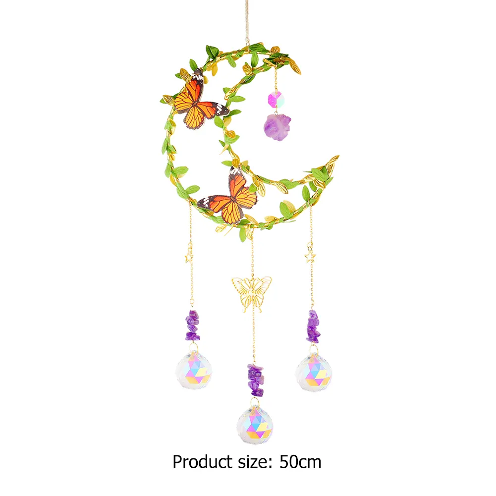 Crystal Wind Chime Prism Catchers Ornament Home Room Garden Decor (Moon 1)