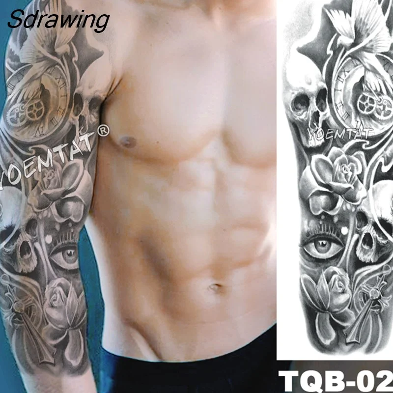 Sdrawing Arm Sleeve Tattoo Japanese Wave Waterproof Temporary Tattoo Sticker Lily Peacock Men Full Tiger Fox Tatoo Body Art Women