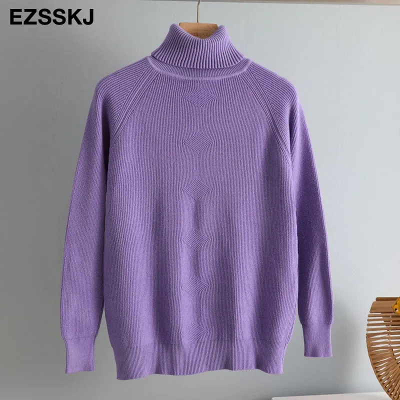 casual Autumn Winter Basic  THICK HIGH-NECK Sweater pullovers Women 2021 loose Knit  Pullover female Long Sleeve Khaki Sweater