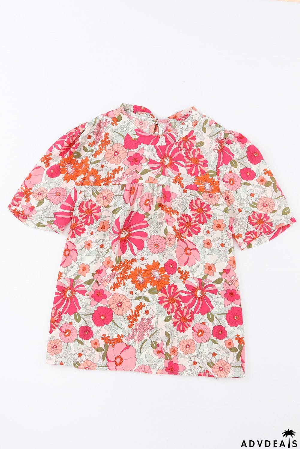 Floral Puff Sleeve Tied Blouse