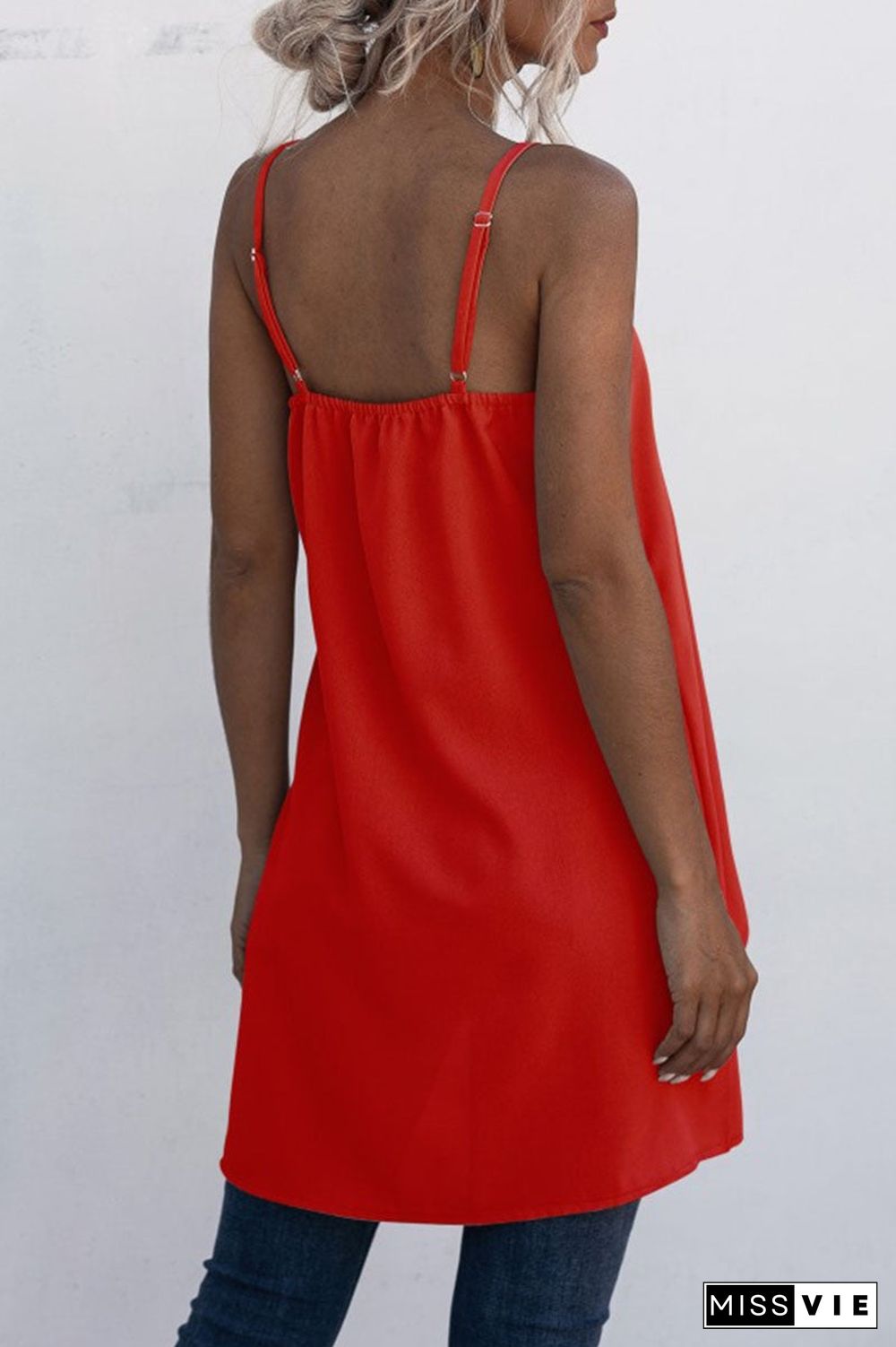 Fashion Casual Solid Split Joint Asymmetrical Spaghetti Strap Tops