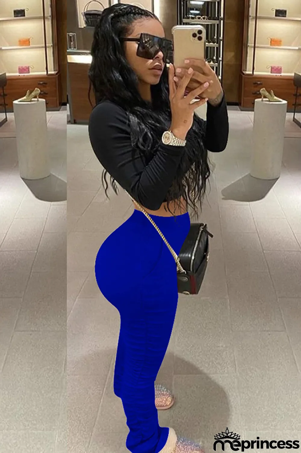 Cream white Polyester Elastic Fly Sleeveless Mid bandage Solid Patchwork pencil Pants