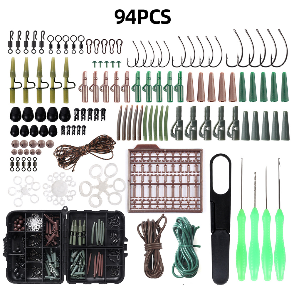 

94pcs Carp Fishing Lead Clips Beads Hooks Anti Knot Sleeves Swivels Kit, 501 Original