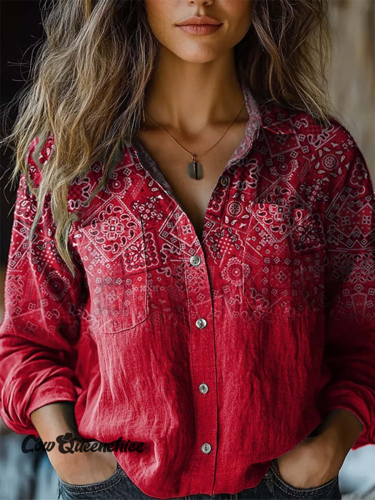 Women’s Bohemia Print Casual Long Sleeve Comfortable Cotton Shirt Multicolor / S