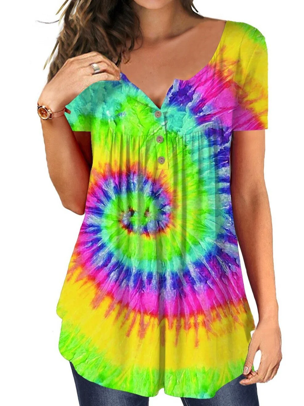 Tunic Short Sleeve Ombre/tie-Dye Casual Shirts & Tops