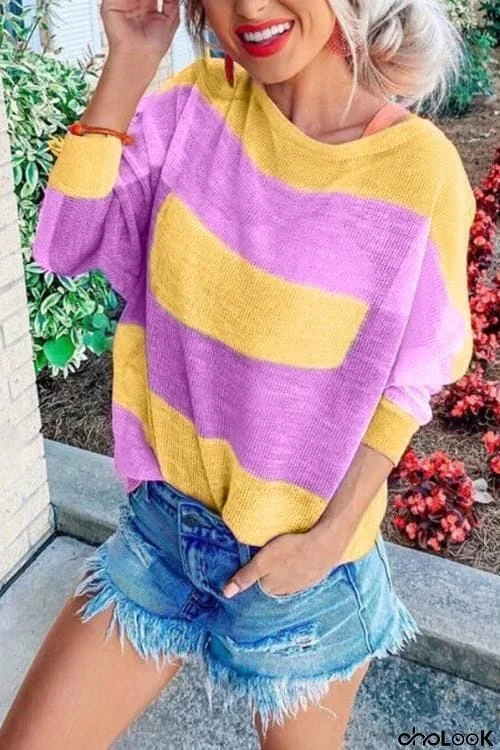 Color Block Stripe Long Sleeve T Shirt