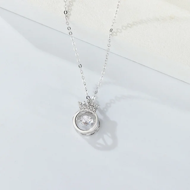 Sterling Silver Crown Fashion Simple Beating Heart Clavicle Chain Pendant