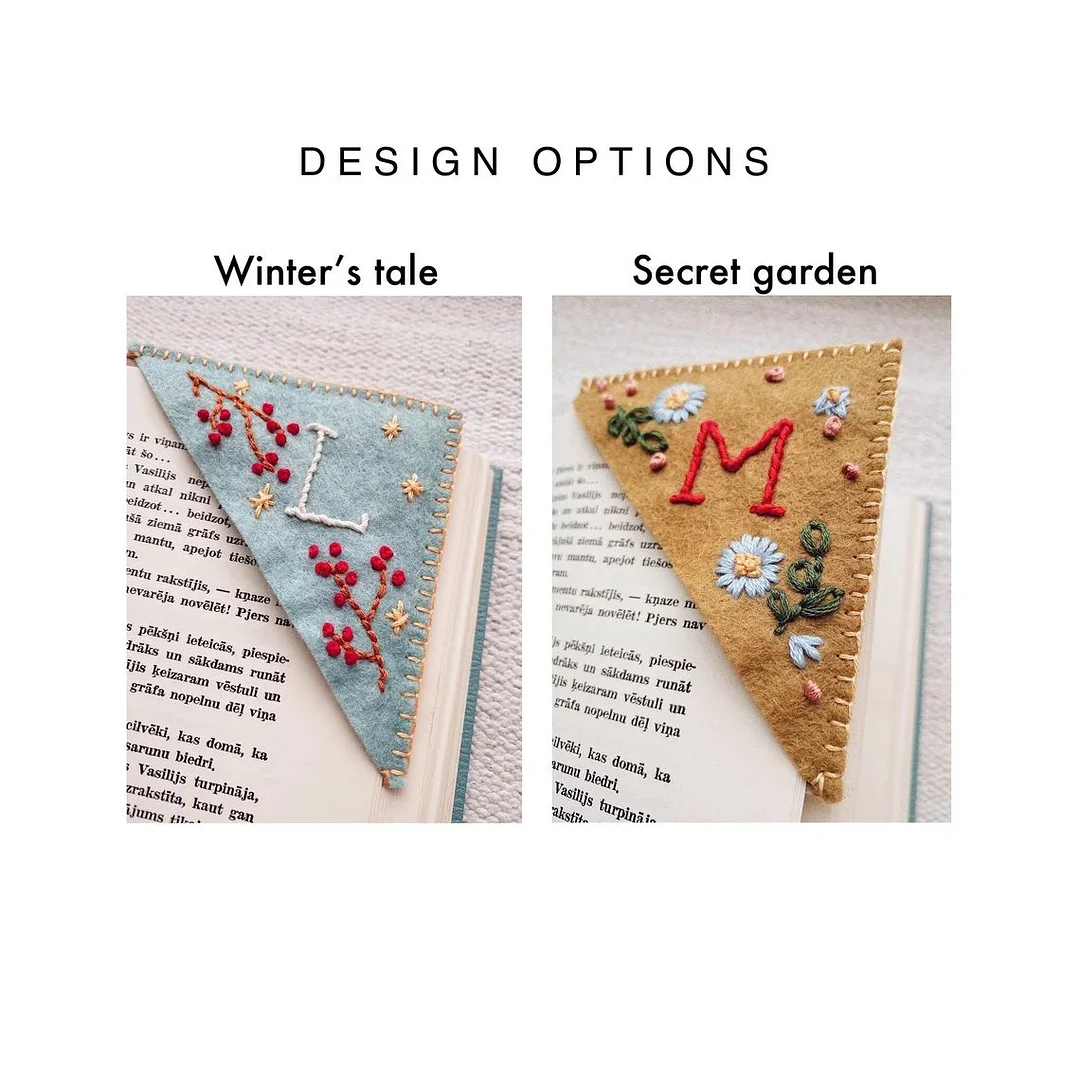 Personalized hand embroidered corner bookmark
