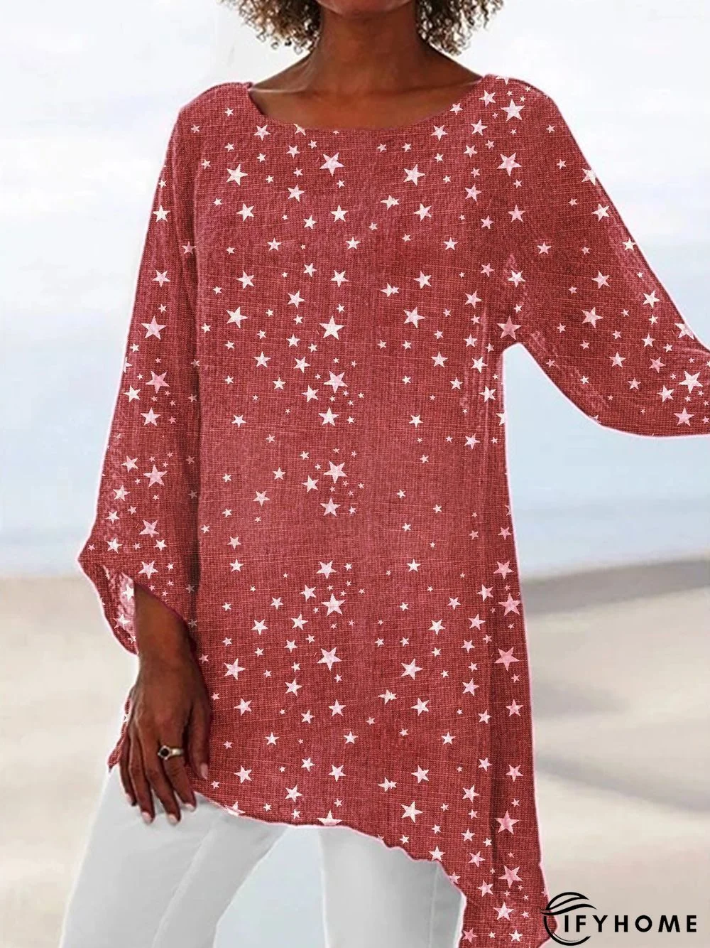 Casual Plus Size 3/4 Sleeve Star Printed Shirts Tops | IFYHOME