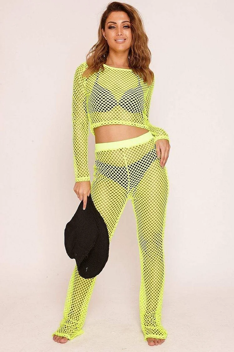 Neon Green High Waist Fishnet Trousers Katch Me