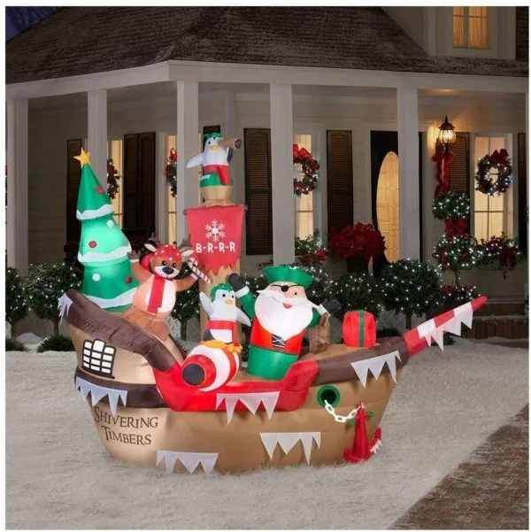 🔥kukelife🔥Christmas-8 ft h inflatable giant christmas pirate ship scene