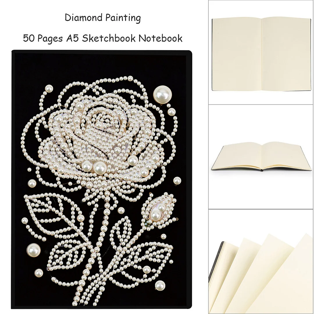 Rose Partial Pearl DIY 50 Pages A5 Diamond Painting Notebook Special Shaped Diamond Art Diary Book Kits Wireless Strip 5D Crystal Art Paintings Sketchbook for Art Drawing