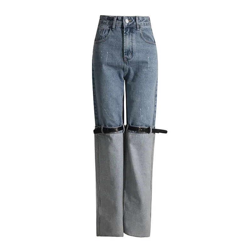 Toloer Toloer 2024 Autumn Niche High Waist More Wear Design Straight Belt Leg Color Jeans-Outfit Ideas
