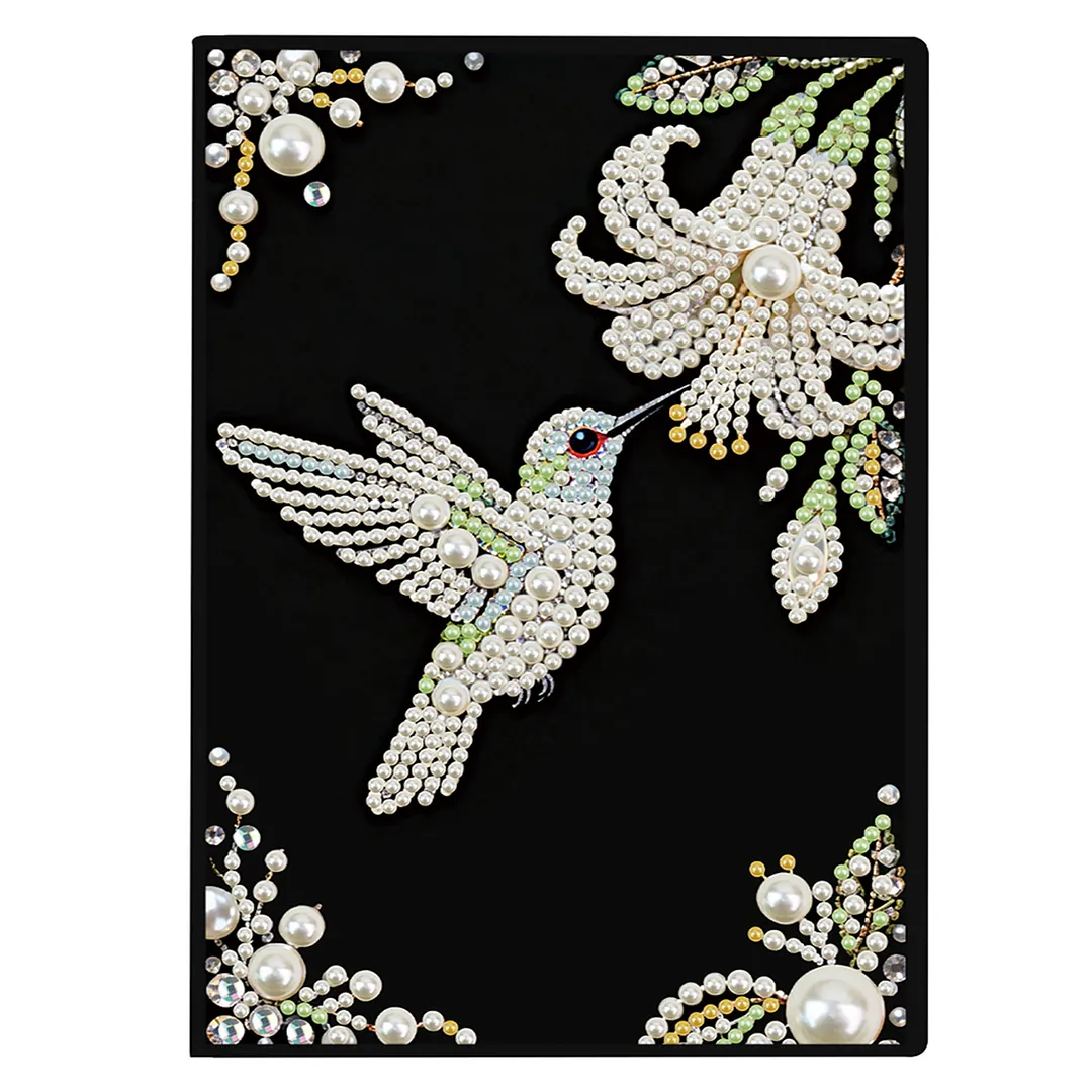 Flowers and Hummingbirds Partial Pearl DIY 50 Pages A5 Diamond Painting Notebook Special Shaped Diamond Art Diary Book Kits Wireless Strip 5D Crystal Art Paintings Sketchbook for Art Drawing